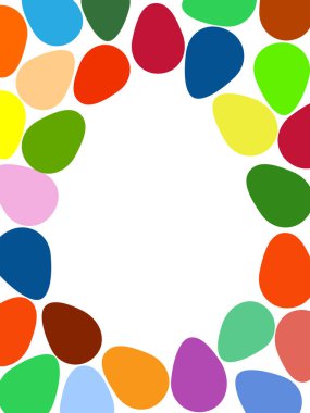 Parlak renkli Paskalya yumurtalarıyla çerçevelenmiş bir poster. Yazılı pankart, poster ya da tebrik kartı.