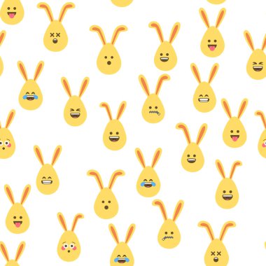 Paskalya yumurtaları, yüz ifadeleri ve tavşan kulakları olan kusursuz bir desen. Paskalya tasarımları için canlı ve pürüzsüz bir arkaplan