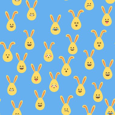 Paskalya yumurtaları, yüz ifadeleri ve tavşan kulakları olan kusursuz bir desen. Paskalya tasarımları için canlı ve pürüzsüz bir arkaplan