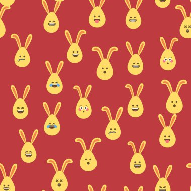 Paskalya yumurtaları, yüz ifadeleri ve tavşan kulakları olan kusursuz bir desen. Paskalya tasarımları için canlı ve pürüzsüz bir arkaplan
