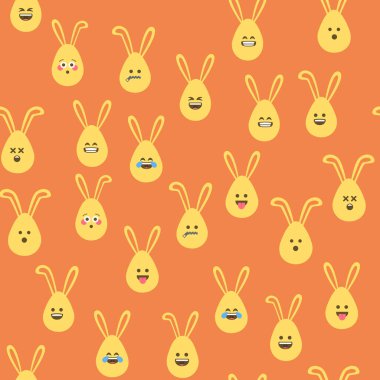 Paskalya yumurtaları, yüz ifadeleri ve tavşan kulakları olan kusursuz bir desen. Paskalya tasarımları için canlı ve pürüzsüz bir arkaplan