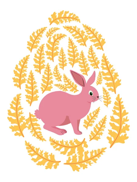 Boyalı Paskalya tavşanı ve çiçek desenli bir Paskalya yumurtası. Çocuklar yumurta oyunu. Yükseldi, Mutlu Paskalyalar