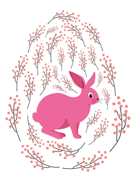 Boyalı Paskalya tavşanı ve çiçek desenli bir Paskalya yumurtası. Çocuklar yumurta oyunu. Yükseldi, Mutlu Paskalyalar