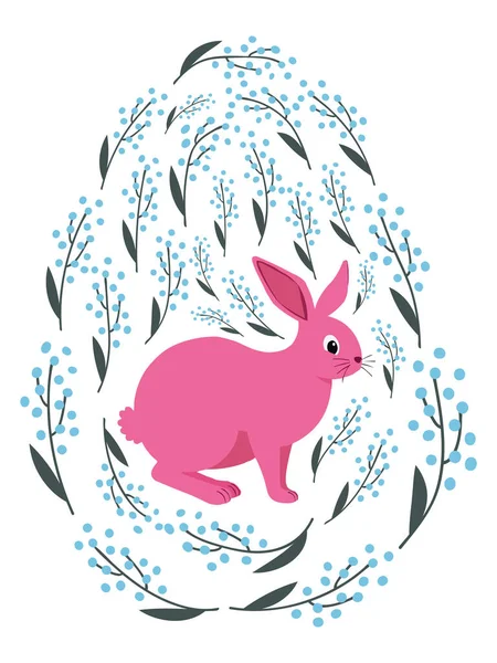 Boyalı Paskalya tavşanı ve çiçek desenli bir Paskalya yumurtası. Çocuklar yumurta oyunu. Yükseldi, Mutlu Paskalyalar