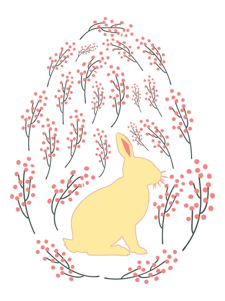 Boyalı Paskalya tavşanı ve çiçek desenli bir Paskalya yumurtası. Çocuklar yumurta oyunu. Yükseldi, Mutlu Paskalyalar