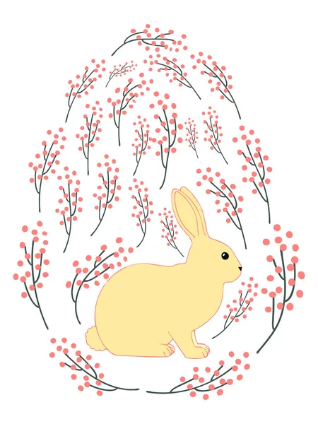 Boyalı Paskalya tavşanı ve çiçek desenli bir Paskalya yumurtası. Çocuklar yumurta oyunu. Yükseldi, Mutlu Paskalyalar