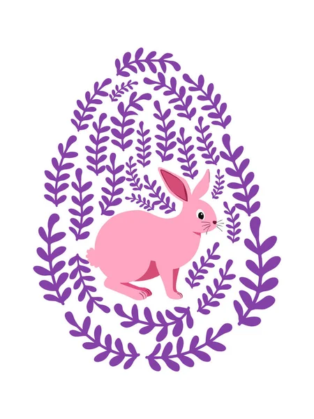 Boyalı Paskalya tavşanı ve çiçek desenli bir Paskalya yumurtası. Çocuklar yumurta oyunu. Yükseldi, Mutlu Paskalyalar