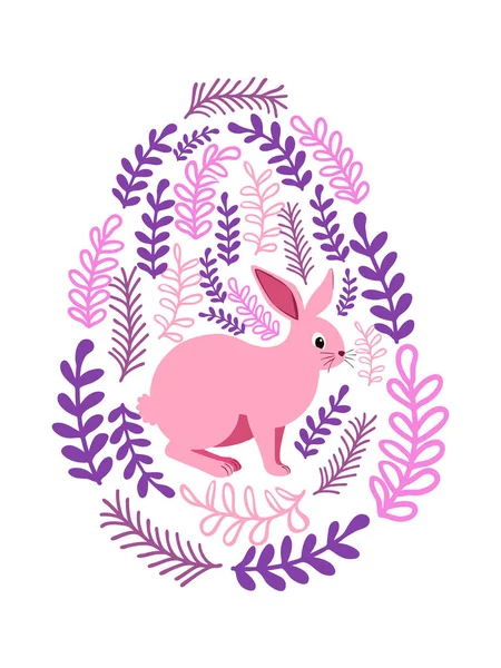 Boyalı Paskalya tavşanı ve çiçek desenli bir Paskalya yumurtası. Çocuklar yumurta oyunu. Yükseldi, Mutlu Paskalyalar