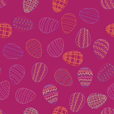 Paskalya yumurtalarında pürüzsüz desen, tasarım. Paskalya tasarımları için canlı, pürüzsüz bir arka plan, benekli, çiçekli ve çizgili şirin desenli yumurtalar..