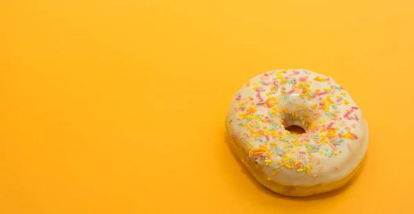 Donuts Isolated Yellow Background Delicious Glazed Donuts Close — Stock Photo, Image