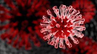 Coronavirus COVID 19 'un insan akciğeri arka planında süper yakın plan görüntüsü. Bilim ve mikrobiyoloji kavramı. Red Corona virüs salgını. Tıbbi sağlık ve virüs bilimi. 3B illüstrasyon oluşturma