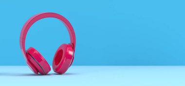 Pink PODCAST Microphone on blue background. Entertainment and online video conference concept. 3D illustration rendering clipart