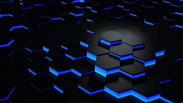 Futuristic Rendering Blue Black Abstract Honeycomb นหล งระด วแบบส มหกเหล — ภาพถ่ายสต็อก