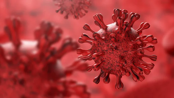 Super closeup Coronavirus COVID-19 in human lung body background. Science and micro biology concept. Red Corona virus outbreak epidemic. Medical health and virology infection. 3D illustration render