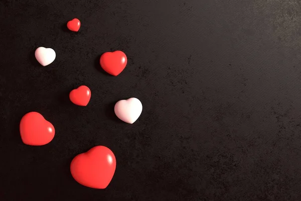 Rode Witte Zoete Chocolade Snoep Zwarte Lederen Achtergrond Valentijnsdag Liefde — Stockfoto