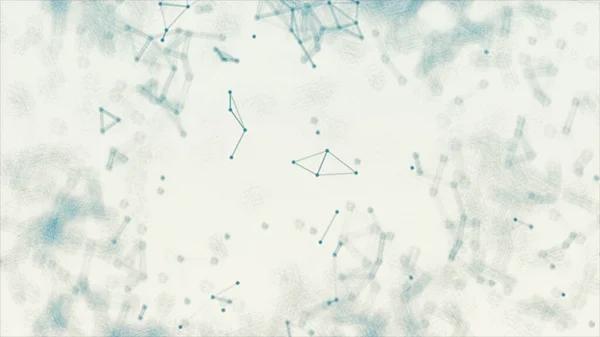 抽象的な青のぼやけた幾何学的なワイヤーフレームネットワークと白い背景の上の空間にドットを接続します 未来のコンピュータと医学の概念 抽象技術の概念 3Dイラストレンダリング — ストック写真