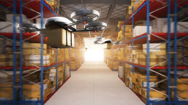 Delivery Drone Delivering Packages Distribution Center Customers Warehouse Storage Futuristics — Stock Photo, Image