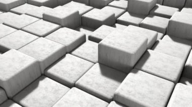 Beyaz beton blok ve taş zemin kayarak yukarı aşağı hareket ediyor. Mimarlık ve soyut kavram. Isome Manzarası. 4K görüntüler video görüntü grafiği. Kusursuz döngü