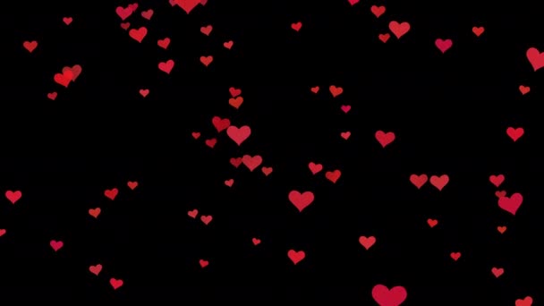 Эмоции Частиц Красных Сердец Исчезают Боке Плавающем Черном Фоне Экрана — стоковое видео