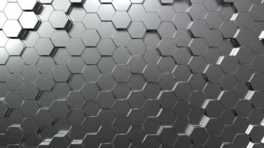 Gümüş altıgen bal peteği hareketi. Gri soyut sanat ve geometrik kavram. 4K hareketli görüntü videosu. Kusursuz döngü