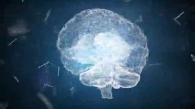 Soyut tıbbi mavi ışıltılı beyin kablo şebekesi ve uzay arka planındaki bağlantı noktası. Fütüristik bilim ve tıbbi teknoloji konsepti. Soyut insan vücut parçası sistem kavramı. 4K görüntü videosu