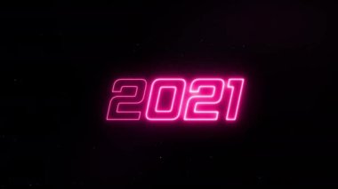 Yeni yıl 2021 metni, göktaşı ve yıldız tozu parçacıkları ile izole edilmiş siyah zemin üzerinde etki eder. Tebrik sunumu ve kutlama mesajı kavramı. Sayı ve alfabe sözcük teması.