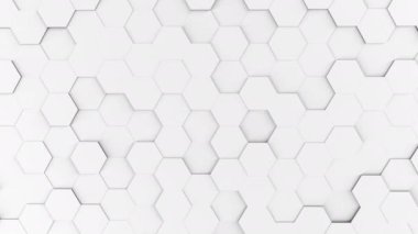 3D Futuristik, beyaz soyut bal peteği rastgele tohum yüzey seviyesini ışıklandırma ve gölge ile oluşturur. Yüksek açı. 4K video kaydı. Hareketli grafik tasarım. Asgari ve basit kavram