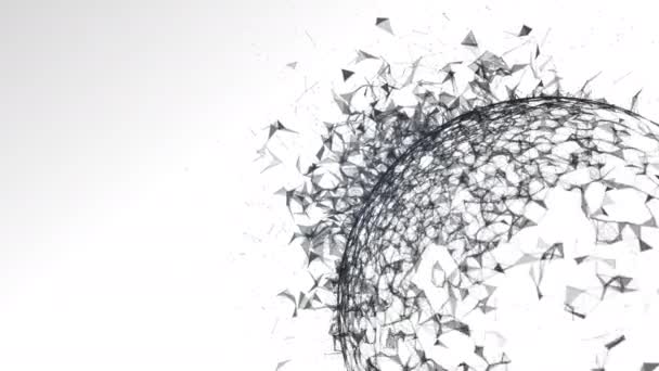 球体上的黑色丛结构颗粒在白色背景下开裂爆炸 3D插图 — 图库视频影像