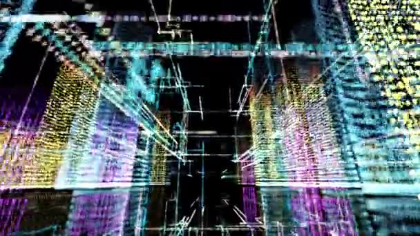 Business Digitale Futuristica Città Hud Ologramma Skyline Colorata Vita Notturna — Video Stock