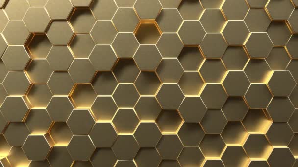 Golden Hexagon Honeycomb Moving Randomly Background Gold Abstract Art Geometric — Stock Video