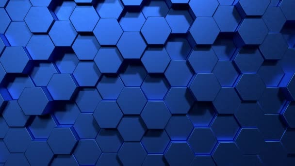 Синяя Шестиугольная Сота Формирует Матовую Поверхность Движущуюся Вверх Случайным Образом — стоковое видео