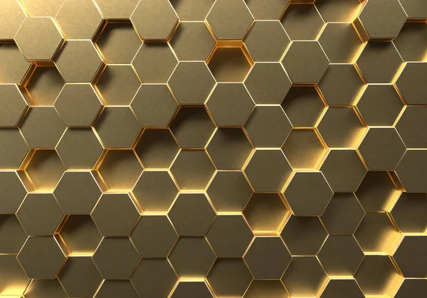 Golden Heksagon Sarang Madu Gerakan Latar Belakang Seni Abstrak Emas — Stok Foto