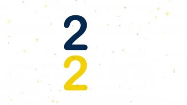 Yeni yılın kutlu olsun 2022 alfabe metni izole edilmiş beyaz arkaplan ve sim parçacıkları. Typography yazı tipi konsepti. 4K video hareketli grafik tasarımı