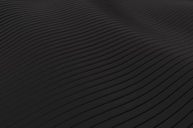 Yakın plan siyah gümüş tütsülenmiş metalik şeritli, dalgalı arka plan. Minimalizm kavramı. Grafik tasarım duvar kağıdı ve arkaplan. 3B illüstrasyon oluşturma