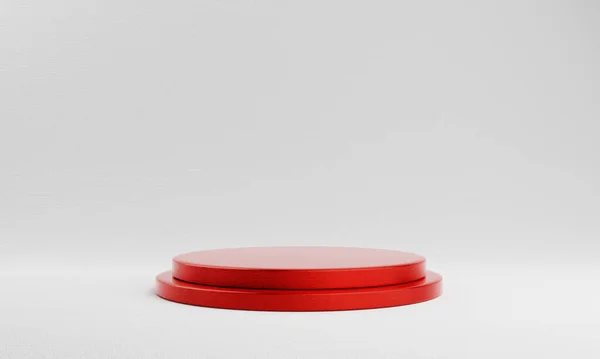 Rote Produktvitrine Mit Rundem Zylinder Auf Weißem Hintergrund Abstraktes Konzept — Stockfoto