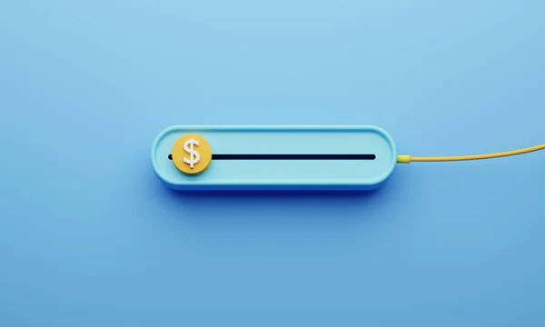 US dollar slide bar on blue background. Slider for making profit by sell or buy in FOREX stock market theme. Economic and business investment concept. 3D illustration rendering graphic design