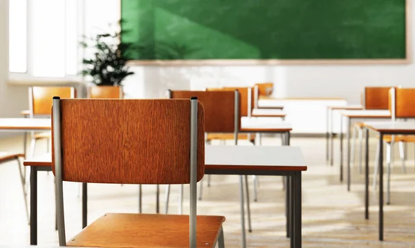 Asiento Trasero Silla Estudiante Primer Plano Escritorio Fondo Del Aula —  Fotos de Stock