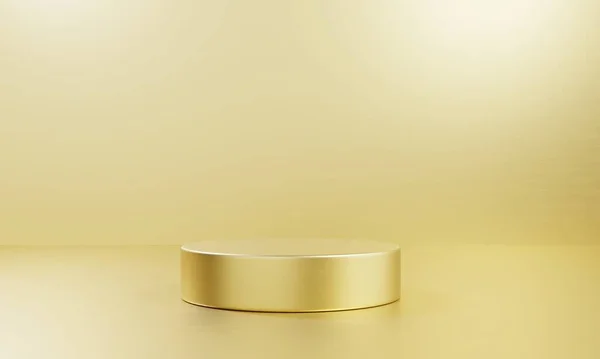 Golden Cylinder Produkt Scen Podium Bord Glänsande Bakgrund Abstrakt Minimalt — Stockfoto