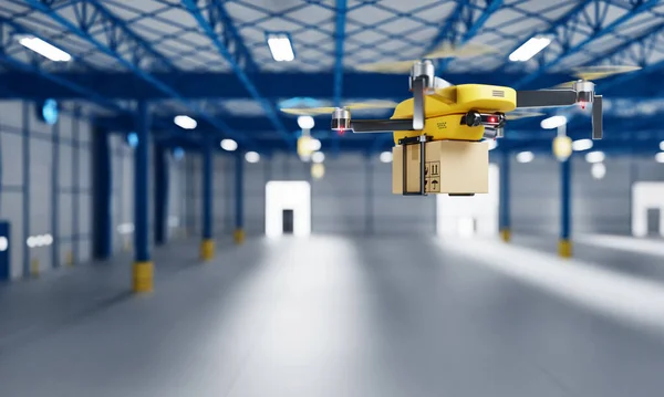 Delivery Drone Transferring Parcel Empty Storage Business Startup Factory Shipping — Stock Photo, Image