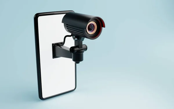 Kamera Cctv Terisolasi Pada Layar Smartphone Putih Dengan Latar Belakang — Stok Foto