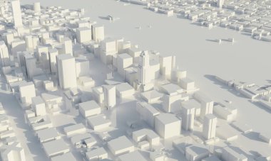 Gökdelen ve metropol şehri tek renkli. Mimarlık ve İş Şehri Planlama Konsepti. Düşük poligon şehir manzarası. Mega proje temasının taslağı. Uzayı kopyala 3B illüstrasyon oluşturma