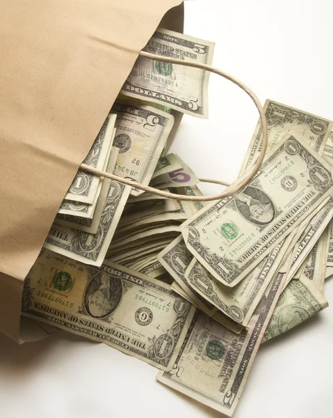 Money Bag with Cash — Stock Photo, Image