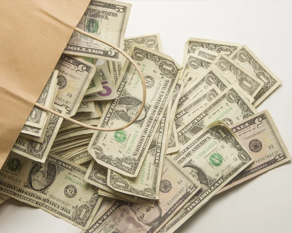Money Bag with Cash — Stock Photo, Image