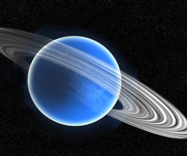 Glistening rings surround  Neptune the soft blue planet