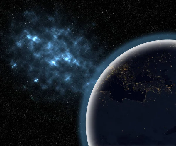 Planeet Aarde Diepe Ruimte Toont Beschaving Nachts — Stockfoto