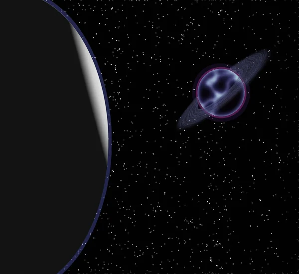 Mystical Ringed Purple Planet Distant Region Universe — Stock Photo, Image