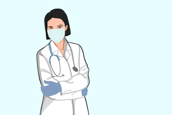 Γελοιογραφία Νοσοκόμα Γυναίκα Γιατρός Υγιής Εργαζόμενος Sciencest Όρθια Και Μισό — Φωτογραφία Αρχείου