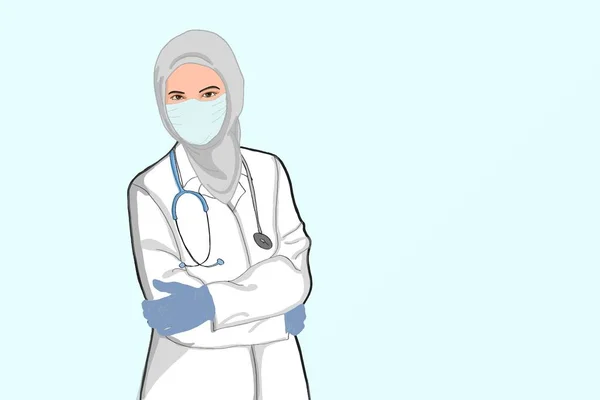 Γελοιογραφία Μουσουλμάνα Νοσοκόμα Γυναίκα Γιατρός Υγιής Εργαζόμενος Sciencest Όρθια Και — Φωτογραφία Αρχείου