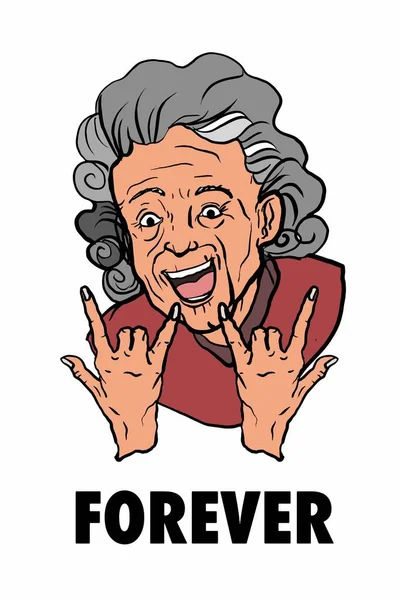 Sonriente Abuela Anciana Personajes Retrato Ilustración Hacer Punk Símbolo — Foto de Stock
