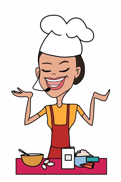 Postacie Kreskówek Kobieta Kucharz Gotowanie Kuchni Telewizji Lub Programu Online — Zdjęcie stockowe